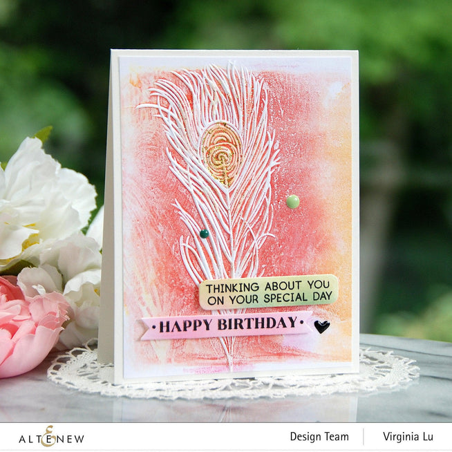 Altenew One-Go Birthday Greetings stamp and die bundle featuring cheerful birthday message designs for card making.