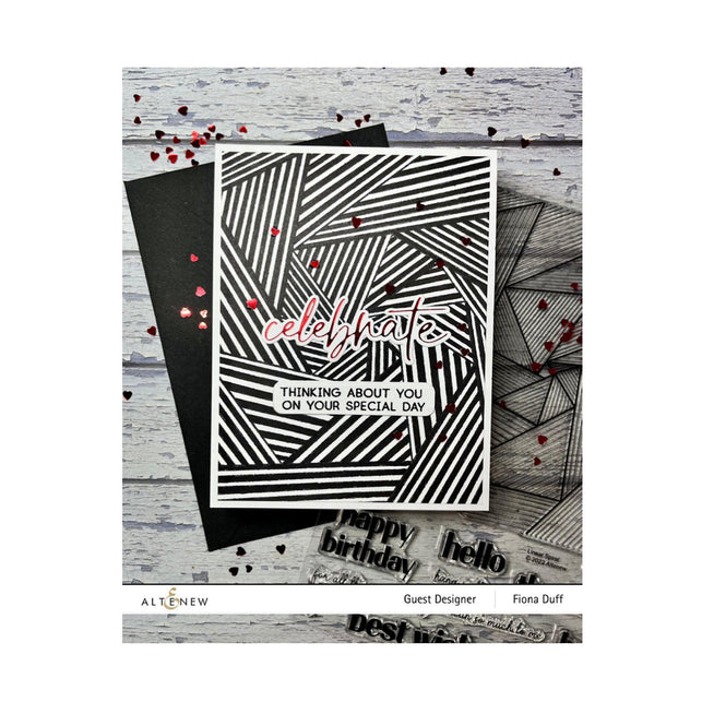Altenew One-Go Birthday Greetings stamp and die bundle with floral and birthday message designs for card making.