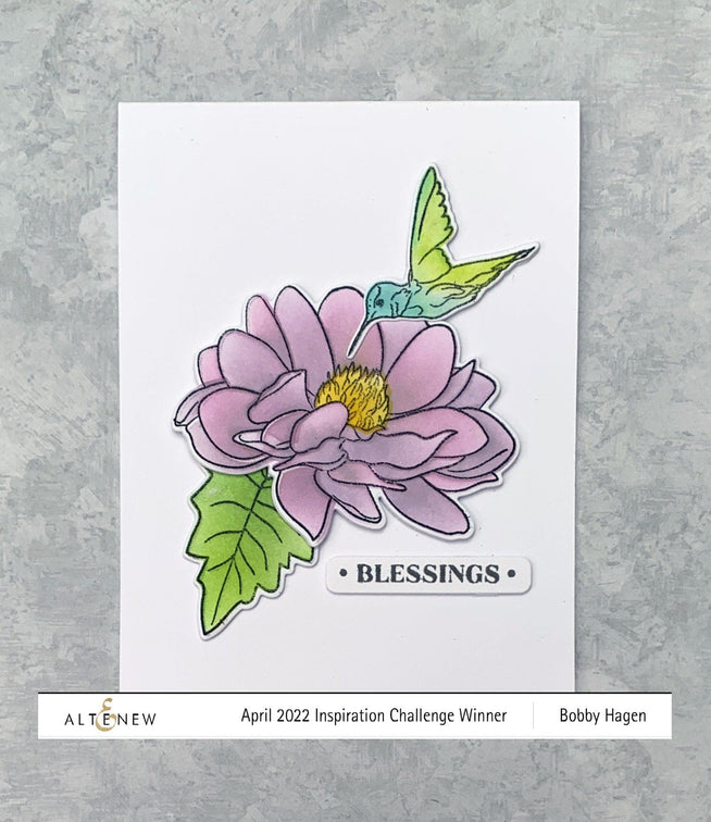 Altenew One-Go Birthday Greetings stamp and die bundle with floral and birthday message designs for card making.