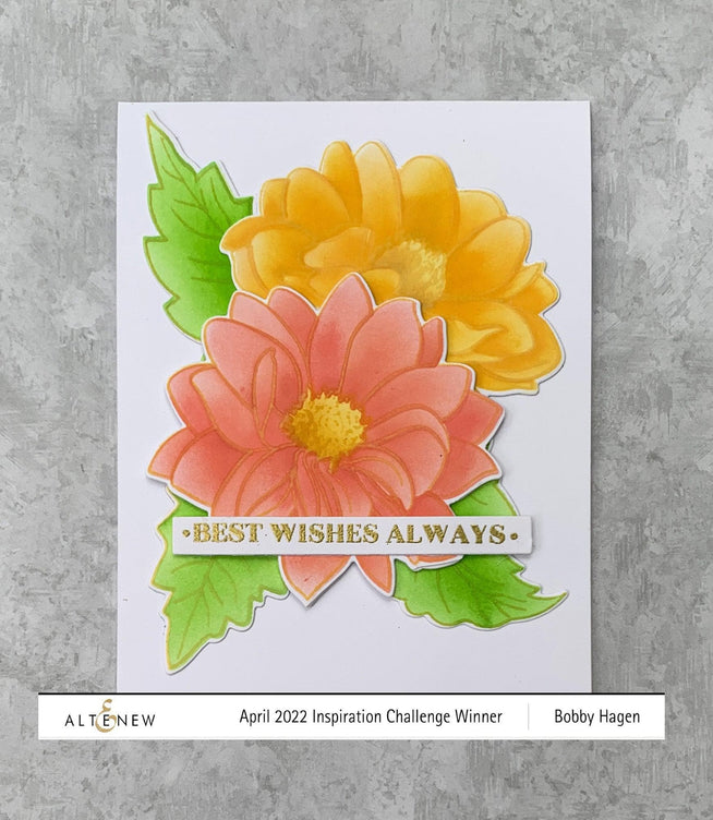 Altenew One-Go Birthday Greetings stamp and die bundle featuring cheerful birthday message designs and coordinating cutting dies.