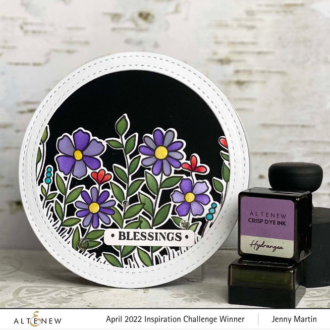 Altenew One-Go Birthday Greetings stamp and die bundle featuring a cheerful birthday message with floral accents.