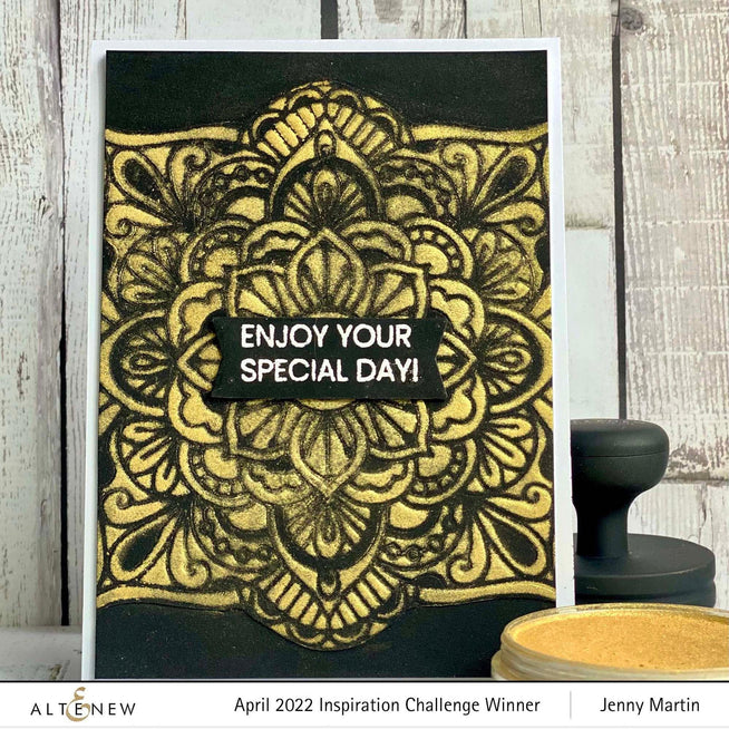Altenew One-Go Birthday Greetings stamp and die bundle featuring cheerful birthday message designs and coordinating cutting dies.