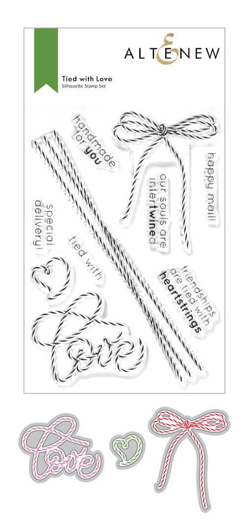 Altenew Tied With Love stamp and die bundle featuring floral and love-themed designs for crafting projects.