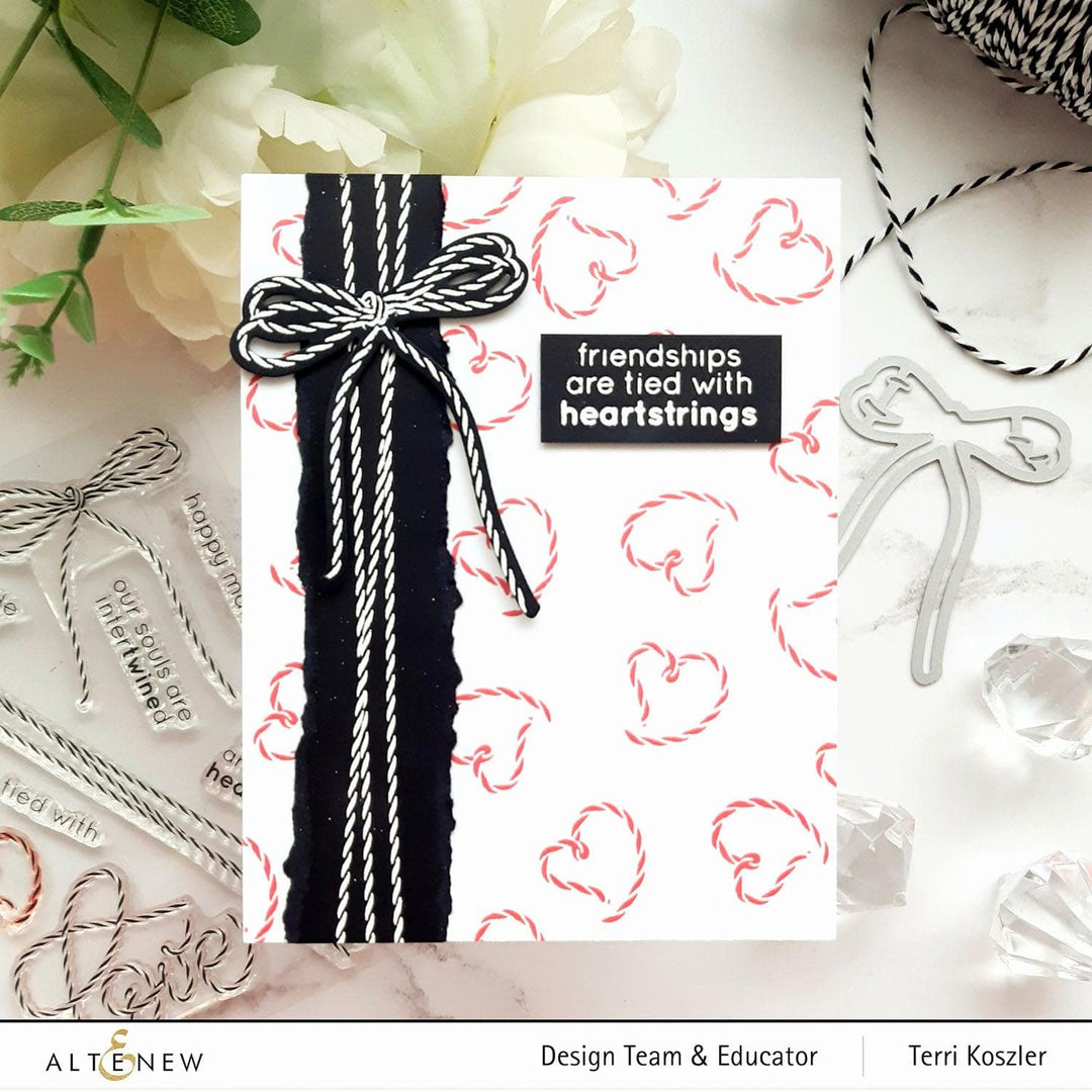 Altenew Tied With Love stamp and die bundle featuring floral and heart designs on a white background.