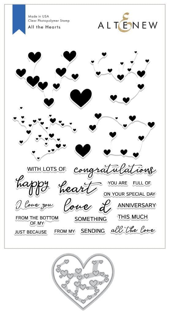Altenew All the Hearts Stamp & Die Bundle featuring heart-shaped stamps and matching dies for creative card making.
