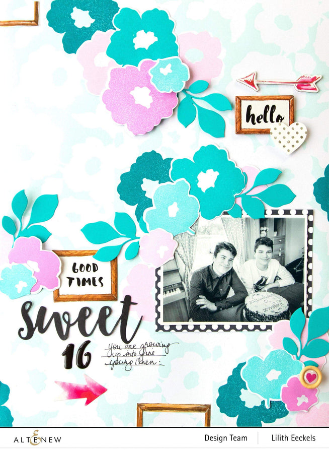 Altenew Bold Floral Drape stamp and die bundle featuring intricate floral patterns for crafting and card making.