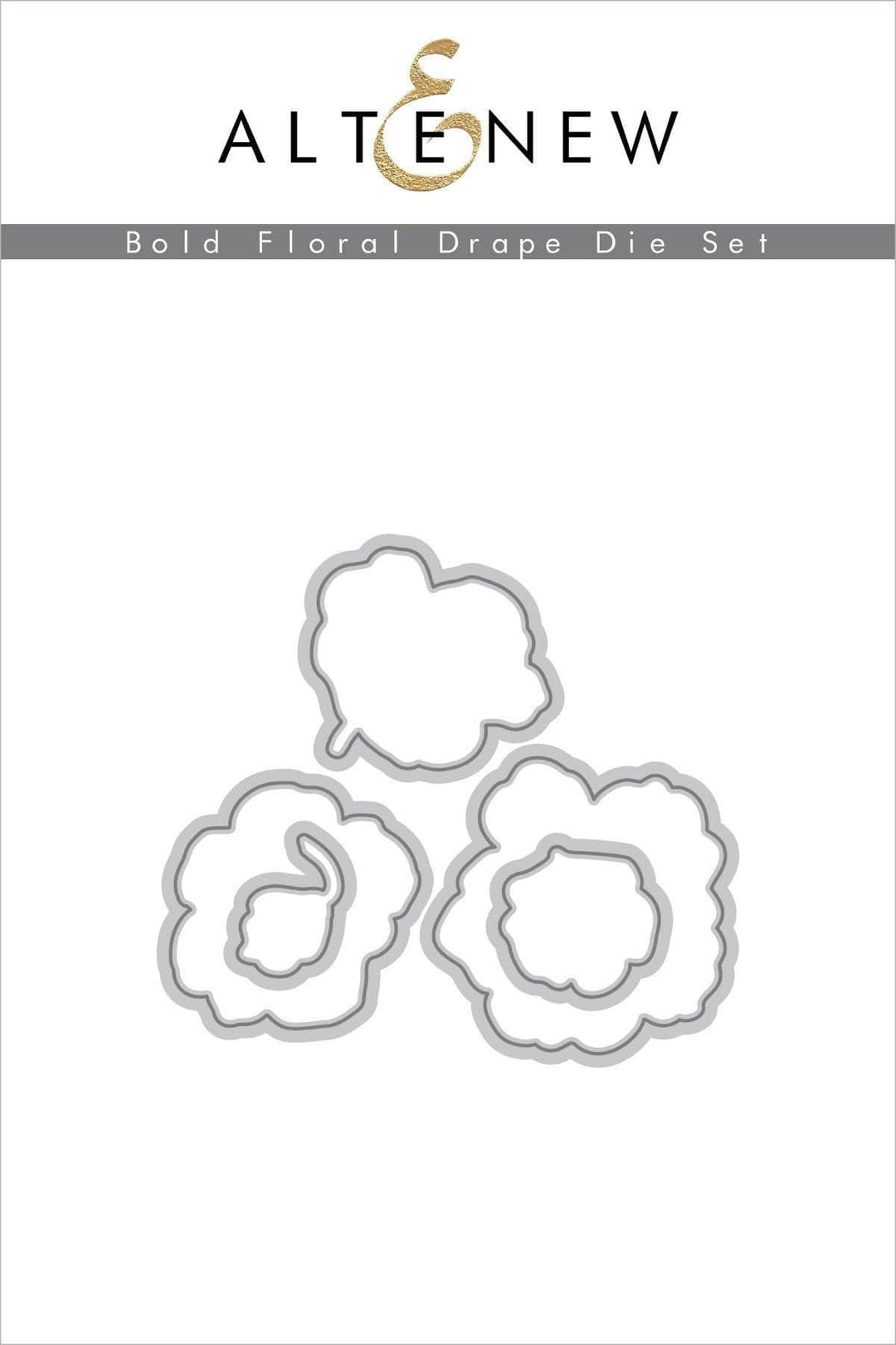 Altenew Bold Floral Drape stamp and die bundle featuring intricate floral and drape designs for card making and crafts.
