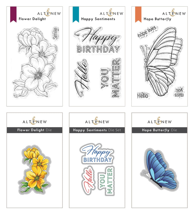 Altenew Dreams Come True Mini Stamp & Die Bundle with floral designs for crafting and card making projects.