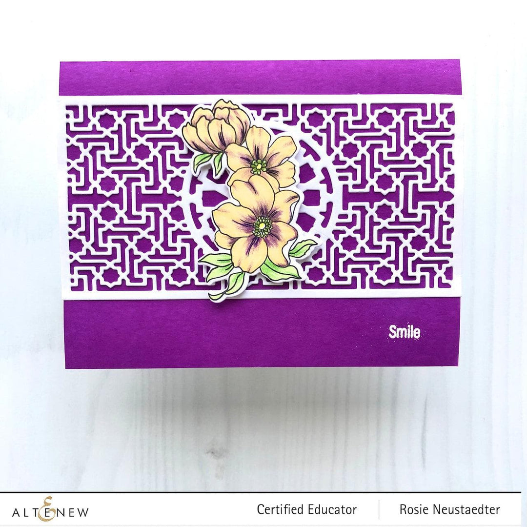 Altenew Dreams Come True Mini Stamp and Die Bundle featuring floral designs and coordinating cutting dies for crafting projects.