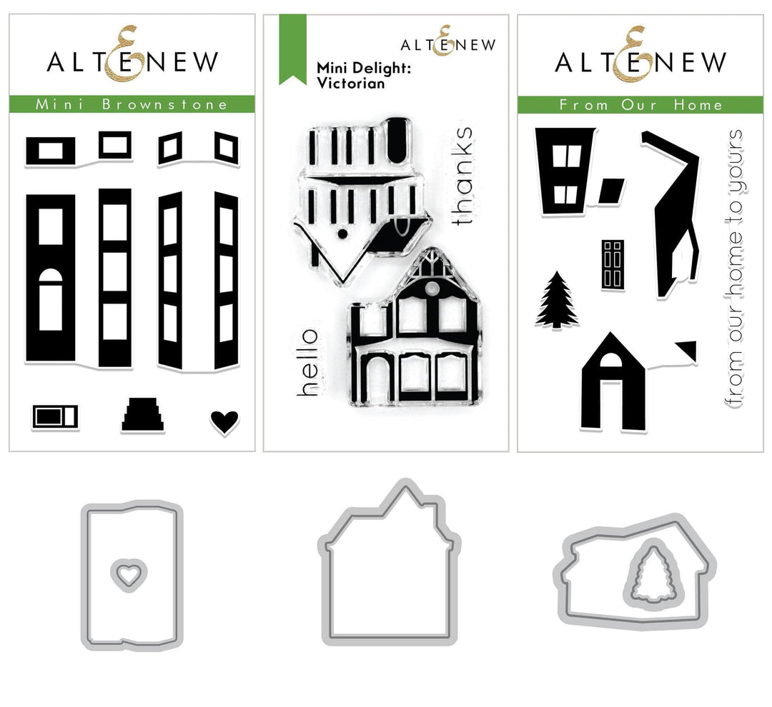 Altenew Every Kind of Home Stamp and Die Bundle with various house and home-themed stamps and coordinating dies.