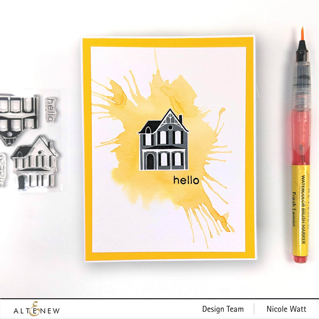 Altenew Every Kind of Home Stamp and Die Bundle with various house and home-themed stamps and matching dies on a white background.