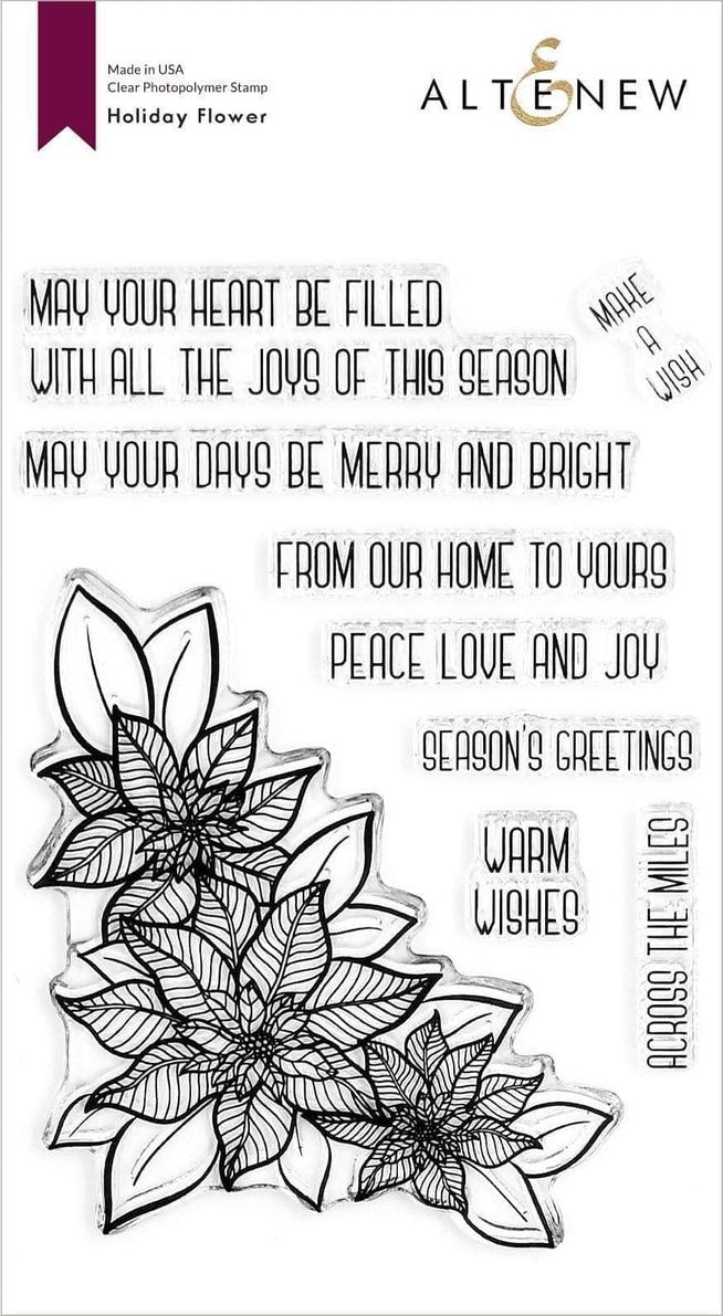 Altenew Holiday Flower Stamp & Die Bundle featuring festive floral designs for holiday crafting projects.