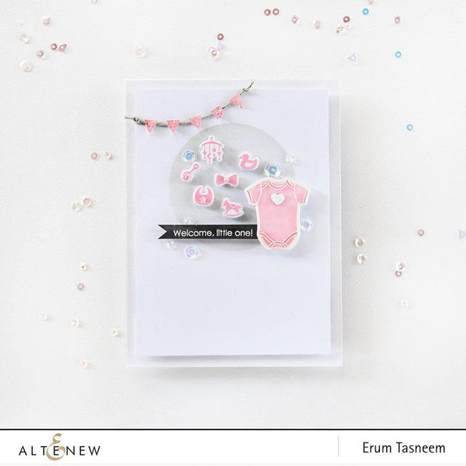 Altenew Little One Stamp & Die Bundle featuring adorable baby-themed stamps and matching dies for crafting projects.
