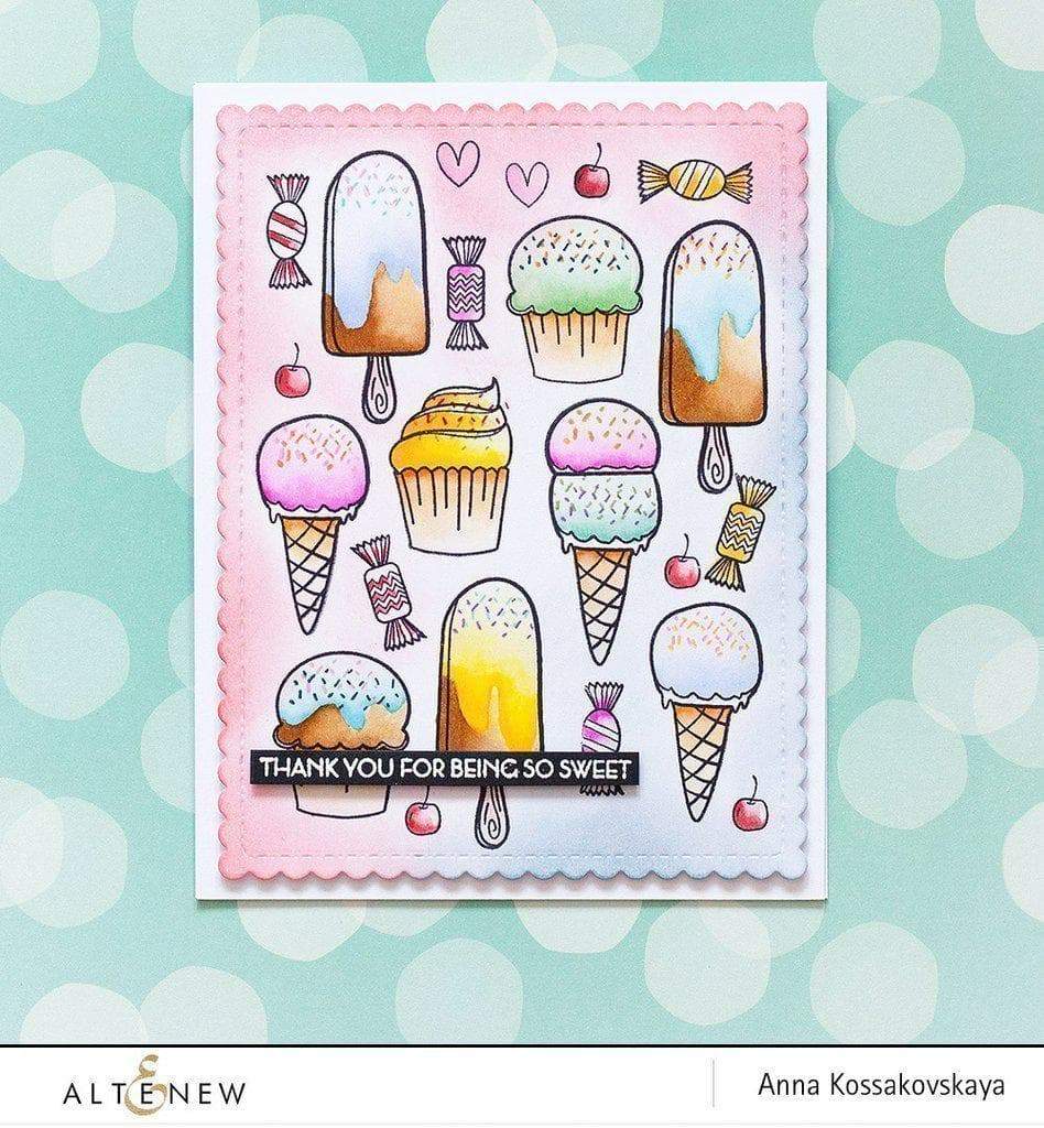 Altenew Way Too Sweet Stamp and Die Bundle featuring floral and sentiment designs for card making and crafting projects.