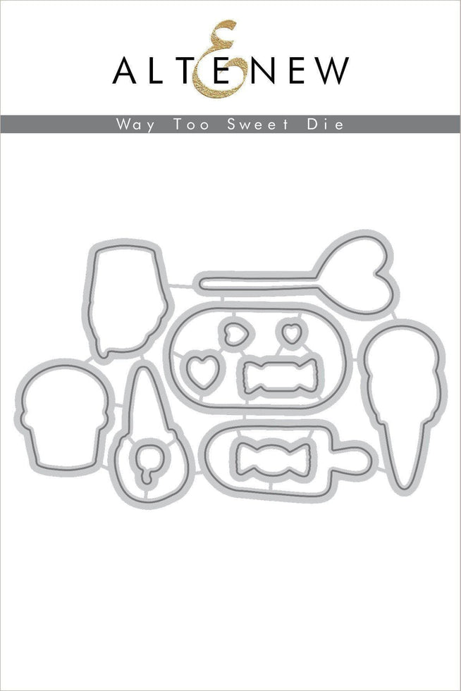 Altenew Way Too Sweet Stamp and Die Bundle featuring floral and playful designs for card making and crafting.