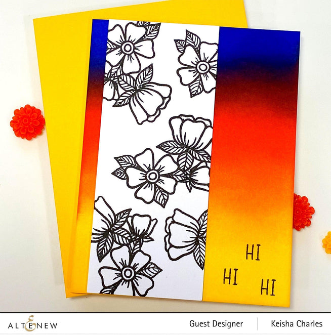Altenew Whimsical Flower Arrangement Stamp & Die Bundle showing floral designs and matching cutting dies for card making.