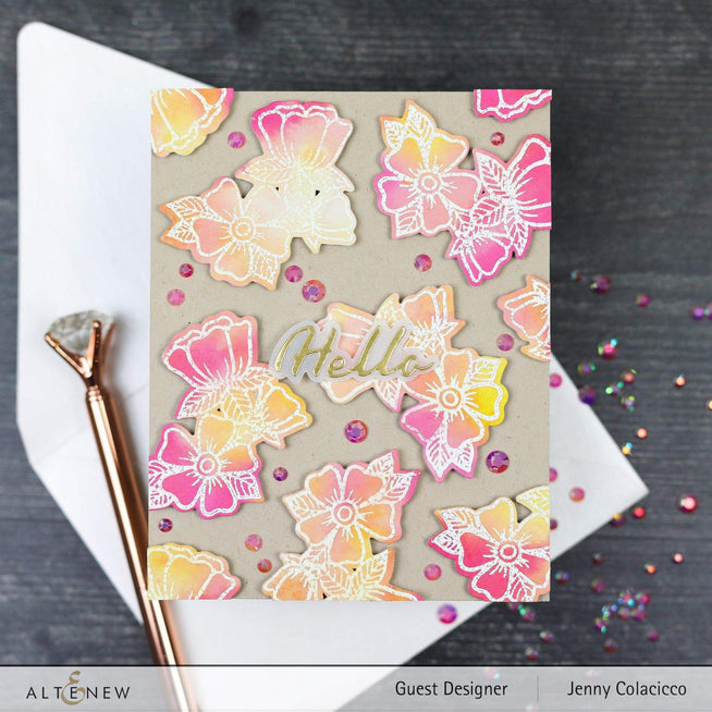 Altenew Whimsical Flower Arrangement Stamp & Die Bundle with floral stamps and matching dies for crafting and card making.