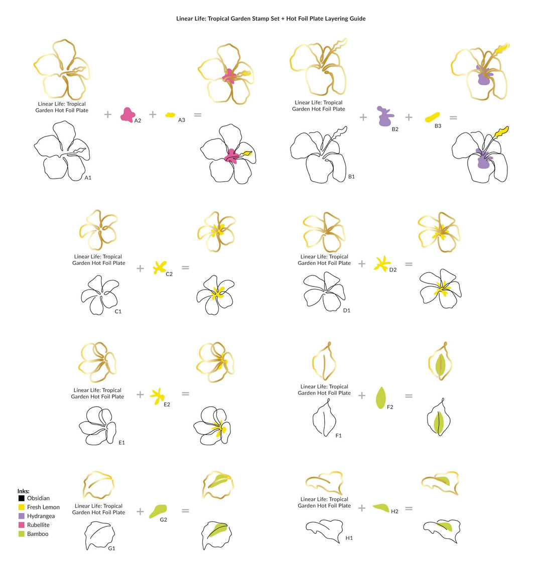 Altenew Stamp & Die & Hot Foil Plate Bundle Linear Life: Tropical Garden Stamp & Die & Hot Foil Plate Bundle