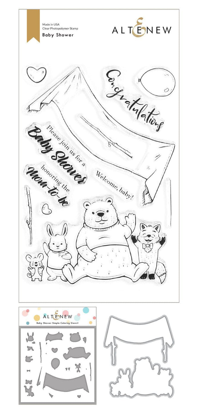 Altenew Stamp & Die & Stencil Bundle Baby Shower Stamp & Die & Coloring Stencil Bundle