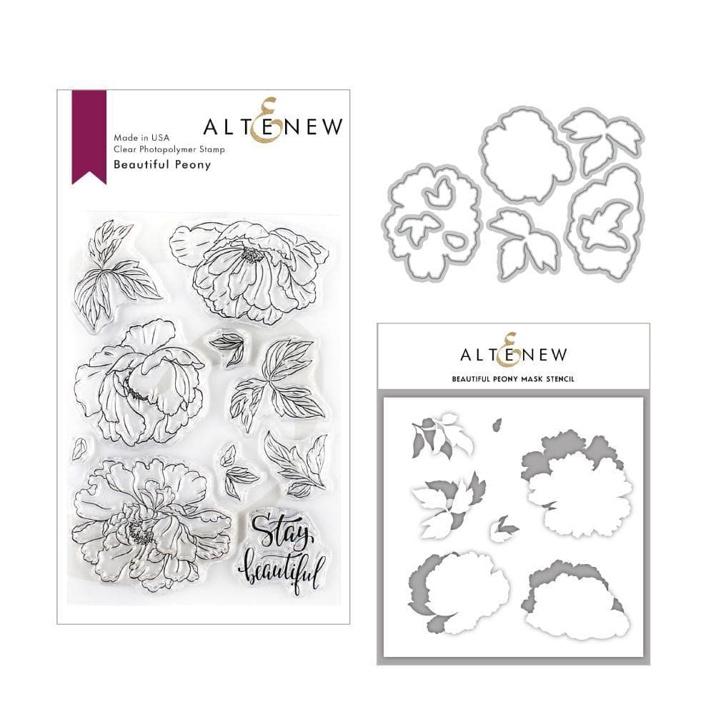 Altenew Stamp & Die & Stencil Bundle Beautiful Peony Stamp & Die & Mask Stencil Bundle