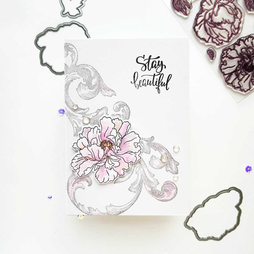 Altenew Stamp & Die & Stencil Bundle Beautiful Peony Stamp & Die & Mask Stencil Bundle