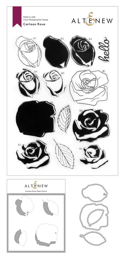 Altenew Stamp & Die & Stencil Bundle Cartoon Rose Stamp & Die & Mask Stencil Bundle