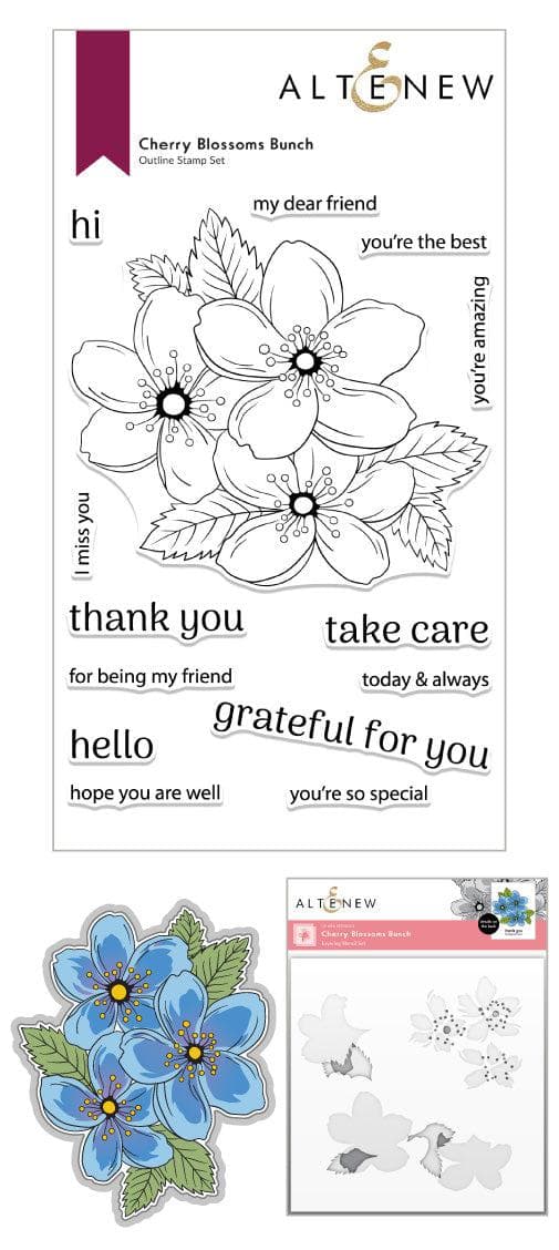 Altenew Stamp & Die & Stencil Bundle Cherry Blossoms Bunch Complete Product Bundle
