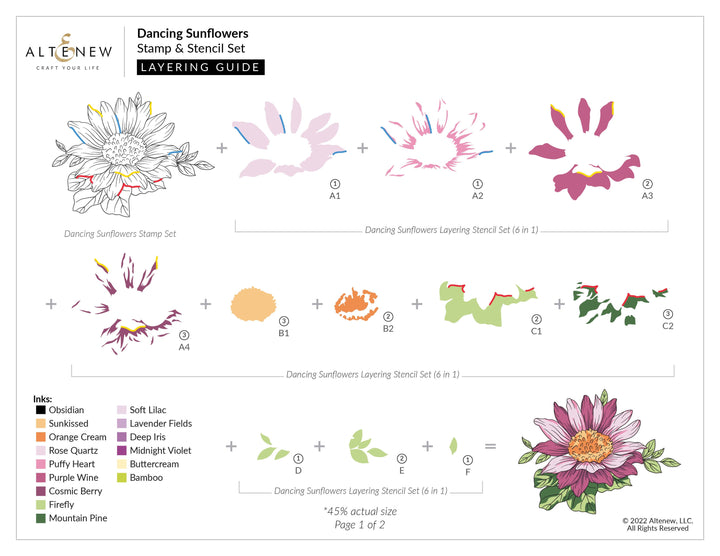 Altenew Stamp & Die & Stencil Bundle Dancing Sunflowers Complete Bundle