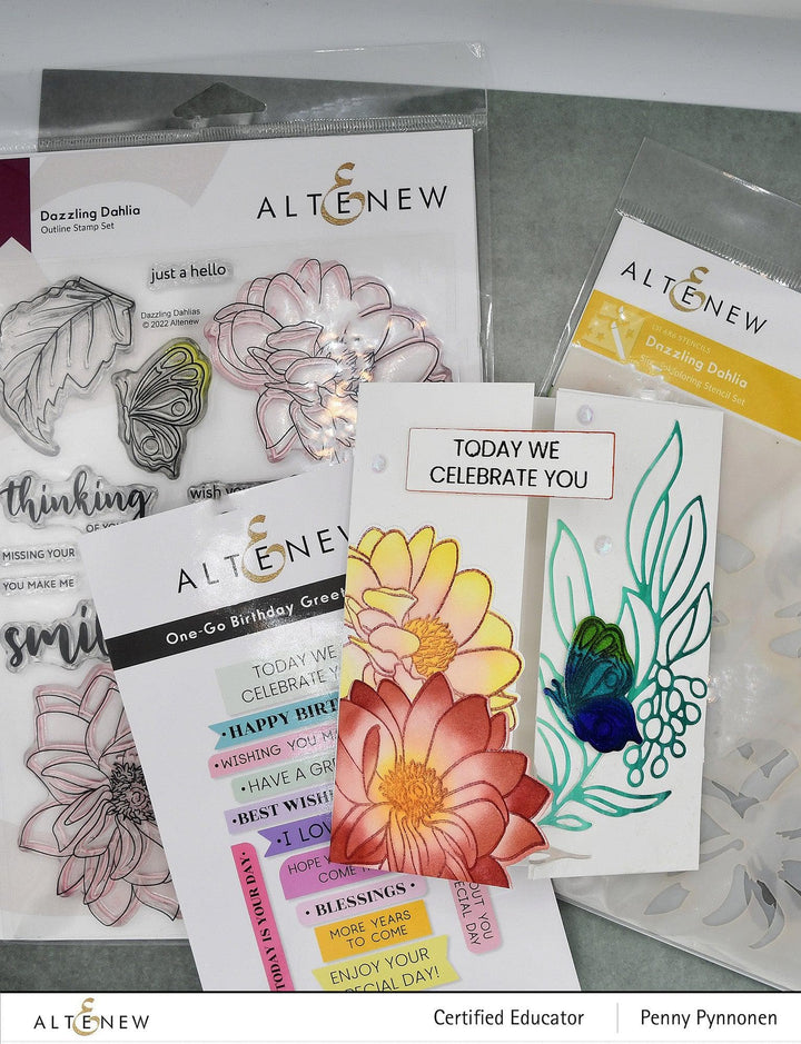 Altenew Stamp & Die & Stencil Bundle Dazzling Dahlia Stamp & Die & Stencil Bundle