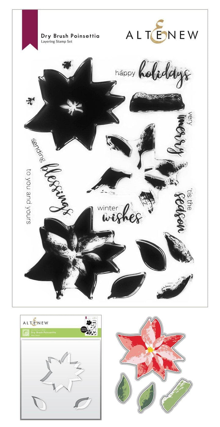 Altenew Stamp & Die & Stencil Bundle Dry Brush Poinsettia Stamp & Die & Stencil Bundle