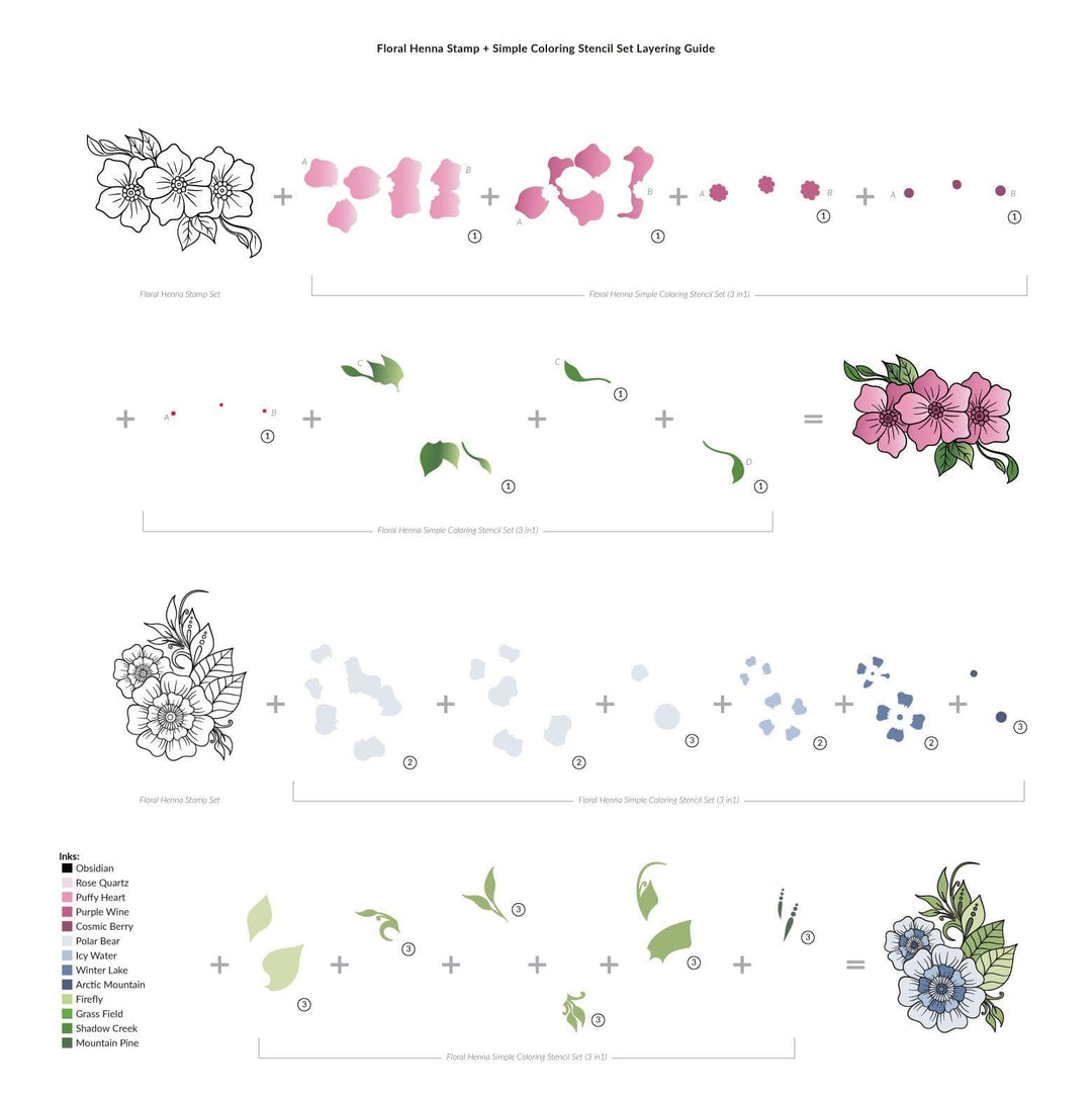 Altenew Stamp & Die & Stencil Bundle Floral Henna Stamp & Die & Stencil Bundle