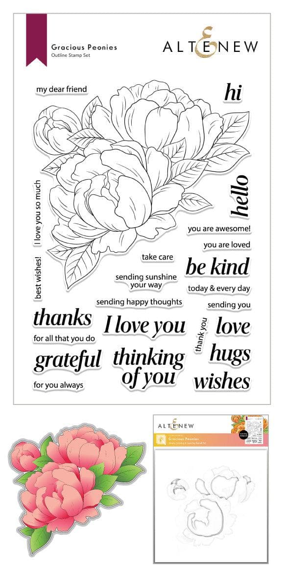 Altenew Stamp & Die & Stencil Bundle Gracious Peonies Complete Product Bundle