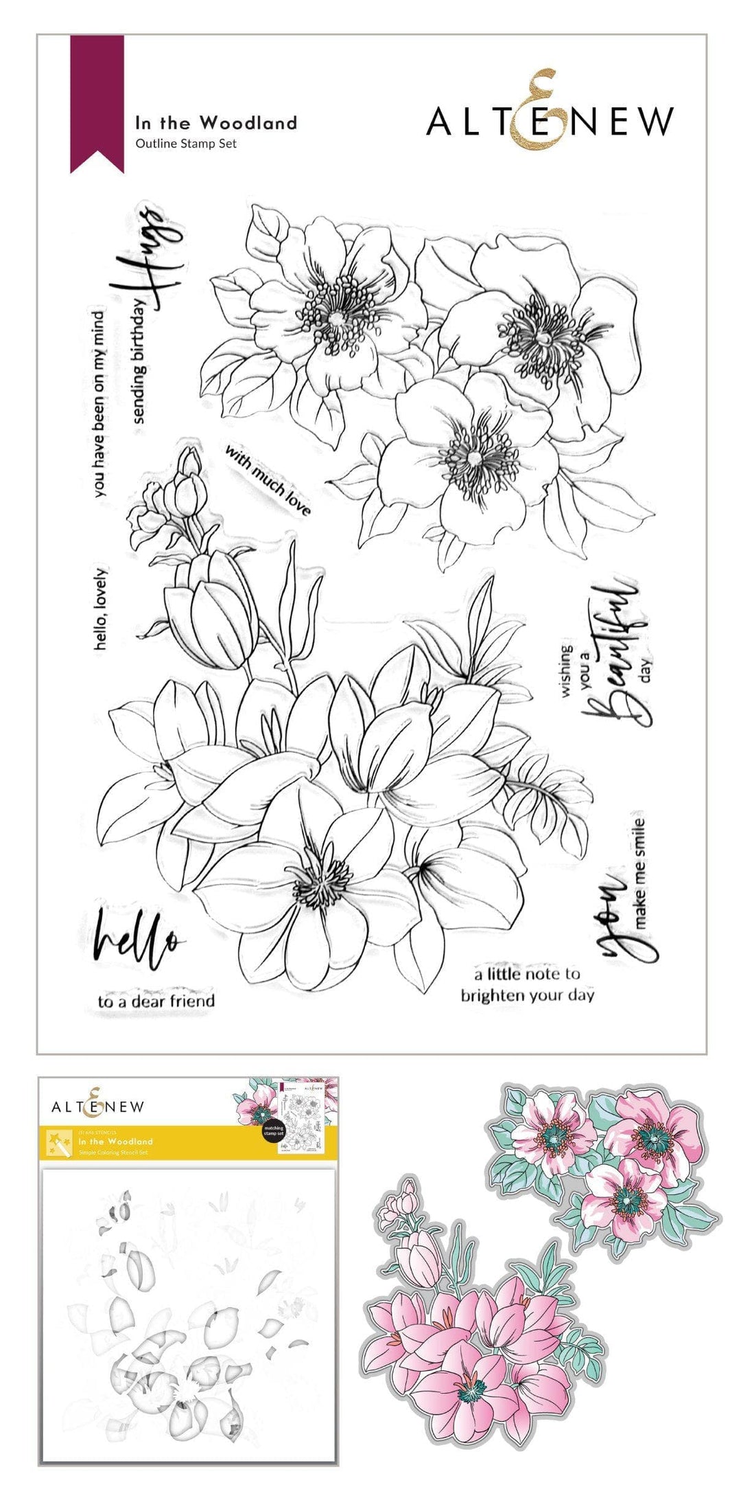 Altenew Stamp & Die & Stencil Bundle In the Woodland Stamp & Die & Coloring Stencil Bundle