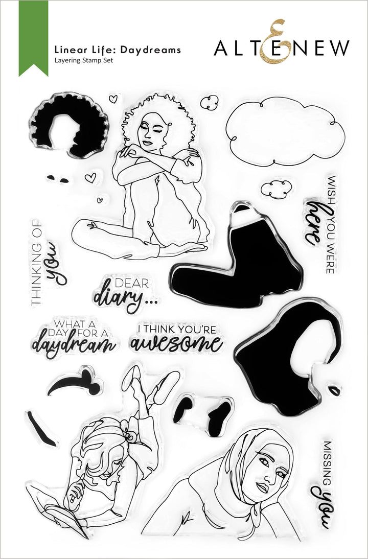 Altenew Stamp & Die & Stencil Bundle Linear Life: Daydreams Stamp & Die & Coloring Stencil Bundle