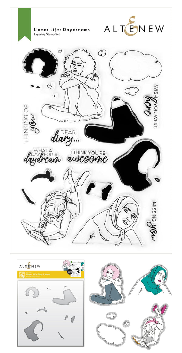 Altenew Stamp & Die & Stencil Bundle Linear Life: Daydreams Stamp & Die & Coloring Stencil Bundle