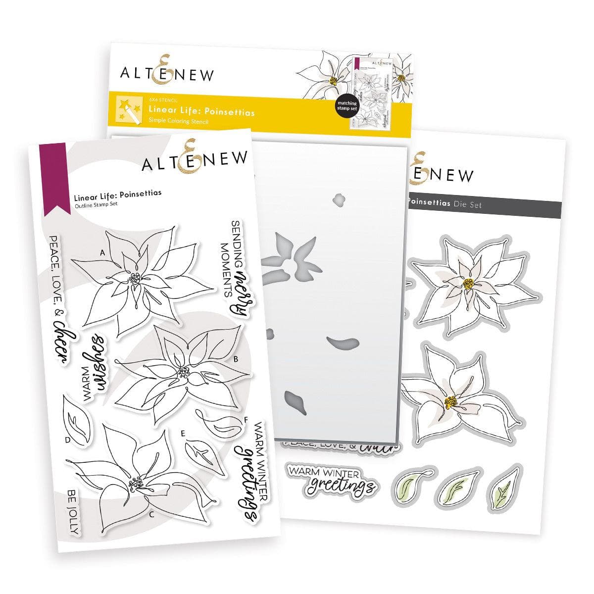Altenew Stamp & Die & Stencil Bundle Linear Life Poinsettias
