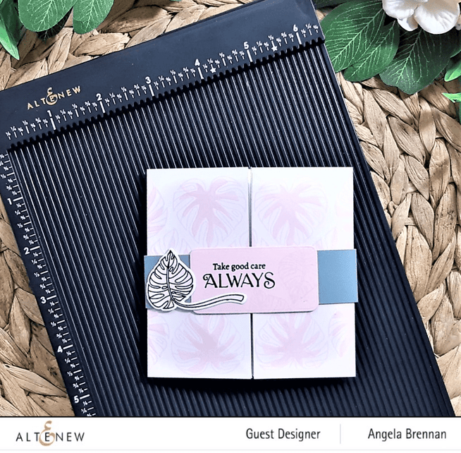 Altenew Monstera and quotes stamp, die, and stencil bundle featuring tropical leaf designs and inspirational quote elements.