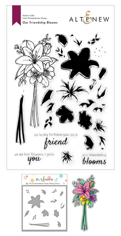 Altenew Stamp & Die & Stencil Bundle Our Friendship Blooms Stamp & Die & Coloring Stencil Bundle