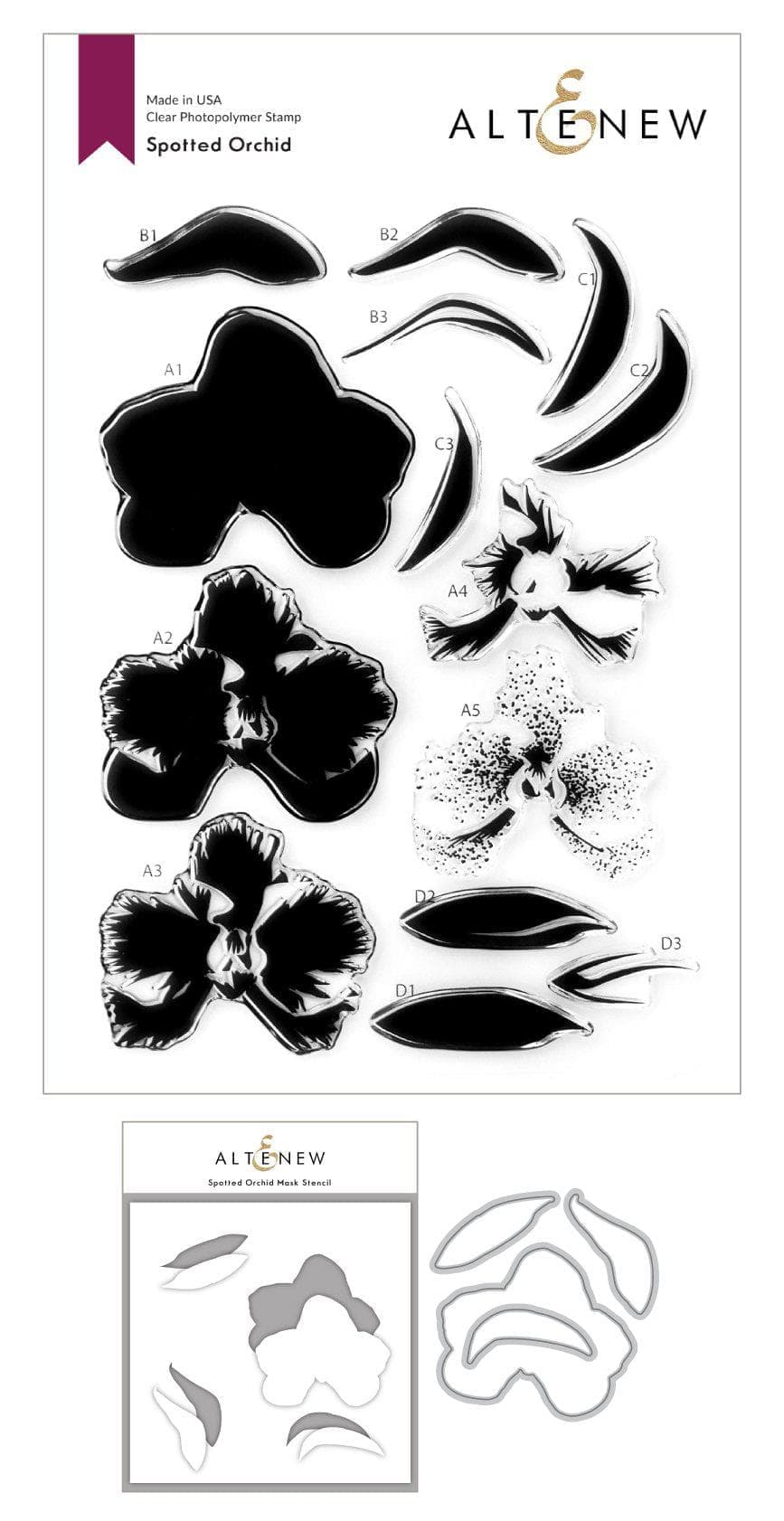 Altenew Stamp & Die & Stencil Bundle Spotted Orchid Stamp & Die & Mask Stencil Bundle