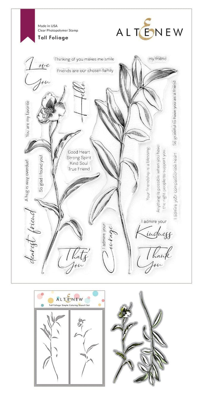 Altenew Stamp & Die & Stencil Bundle Tall Foliage Simple Stamp & Die & Coloring Stencil Bundle