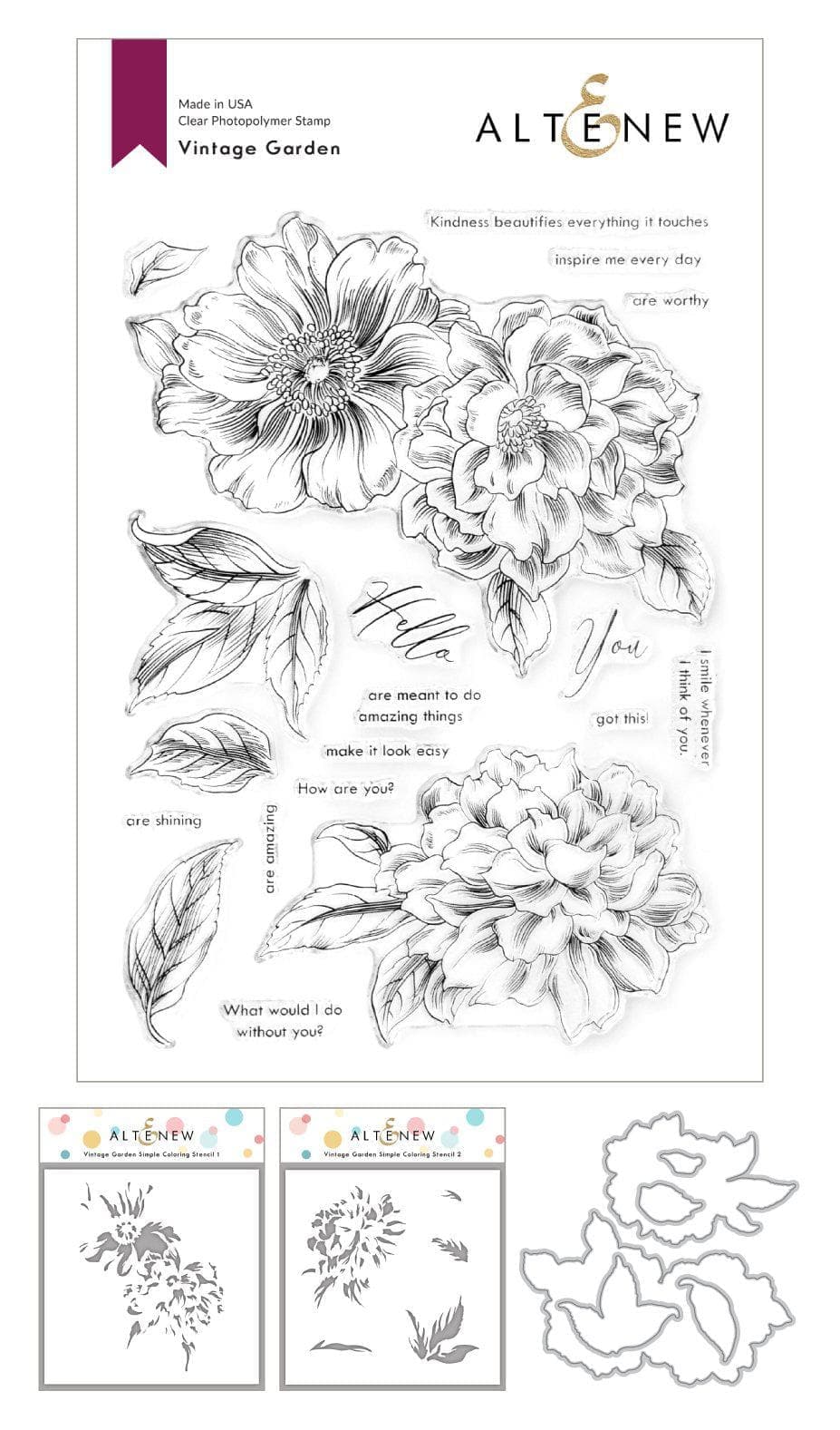 Altenew Stamp & Die & Stencil Bundle Vintage Garden Stamp & Die & Coloring Stencil Bundle