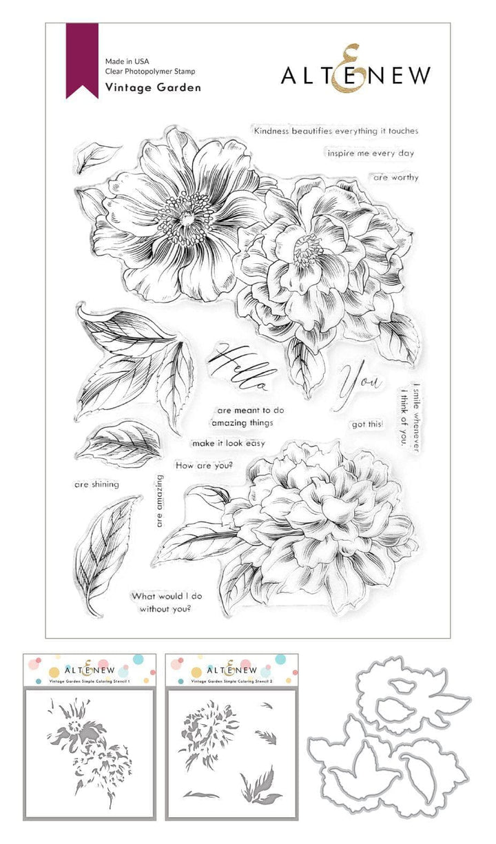 Altenew Stamp & Die & Stencil Bundle Vintage Garden Stamp & Die & Coloring Stencil Bundle