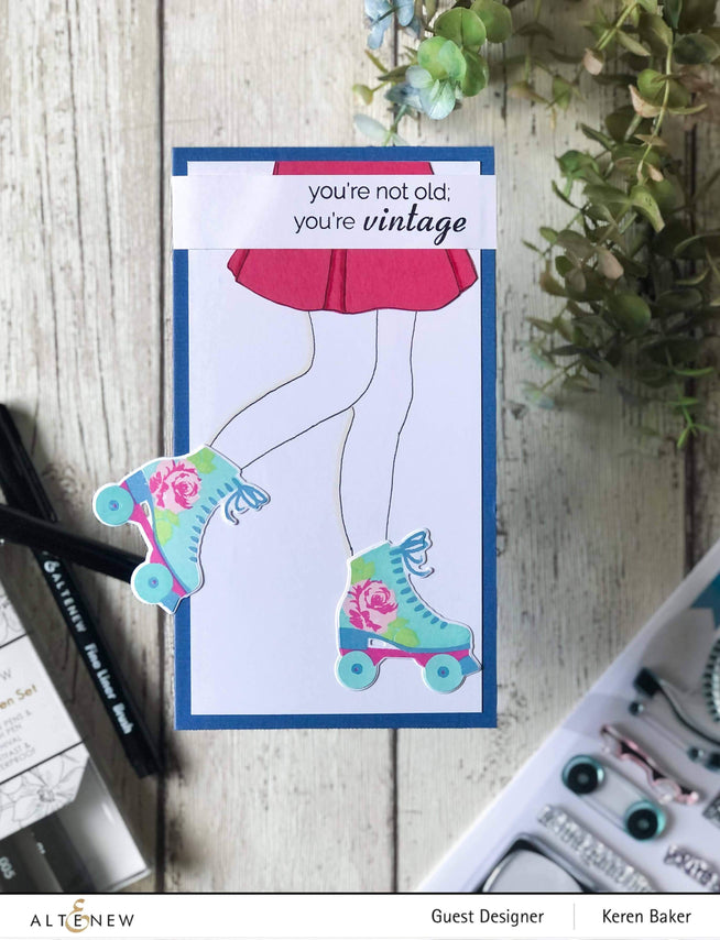 Altenew Vintage Vibes stamp, die, and stencil bundle featuring retro floral designs for card making and crafting.