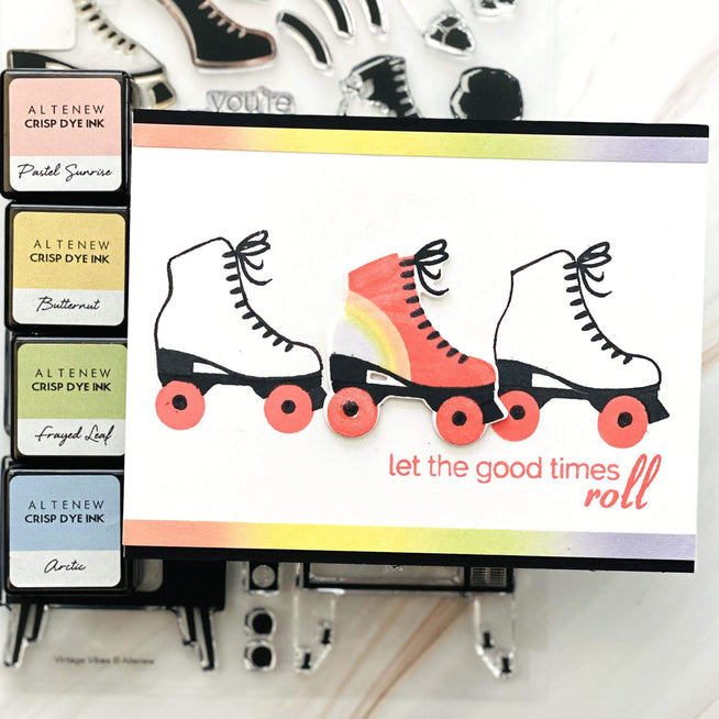 Altenew Vintage Vibes stamp, die, and stencil bundle featuring retro-inspired floral and geometric designs for crafting.
