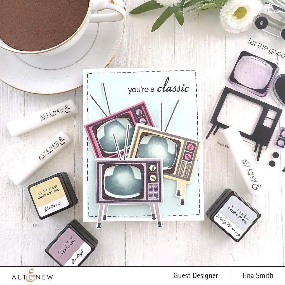 Altenew Vintage Vibes stamp, die, and stencil bundle featuring retro floral and geometric designs for crafting projects.