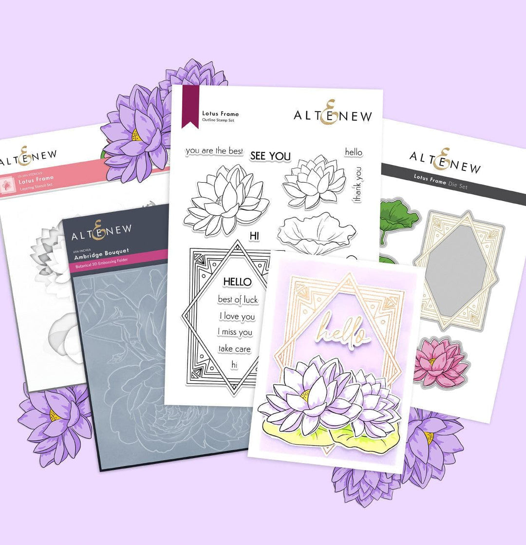 Altenew Stamp & Die & Stencil & Embossing Folder Bundle Lotus Frame