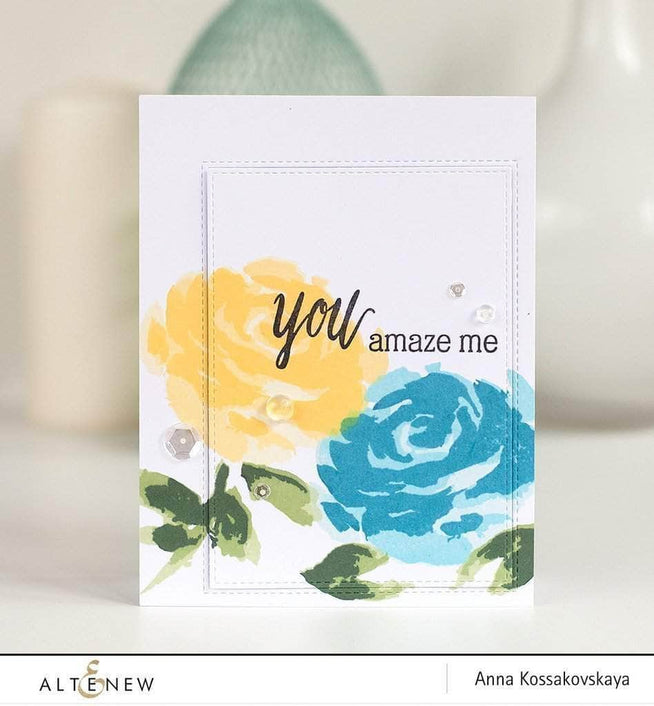 Altenew Painted Rose & Floral Ink Bundle featuring stamps and ink pads with floral and rose designs on a white background.