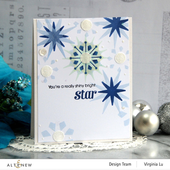 Altenew Fancy Star Builder Stamp and Stencil Bundle featuring star designs and intricate patterns for crafting and card making.