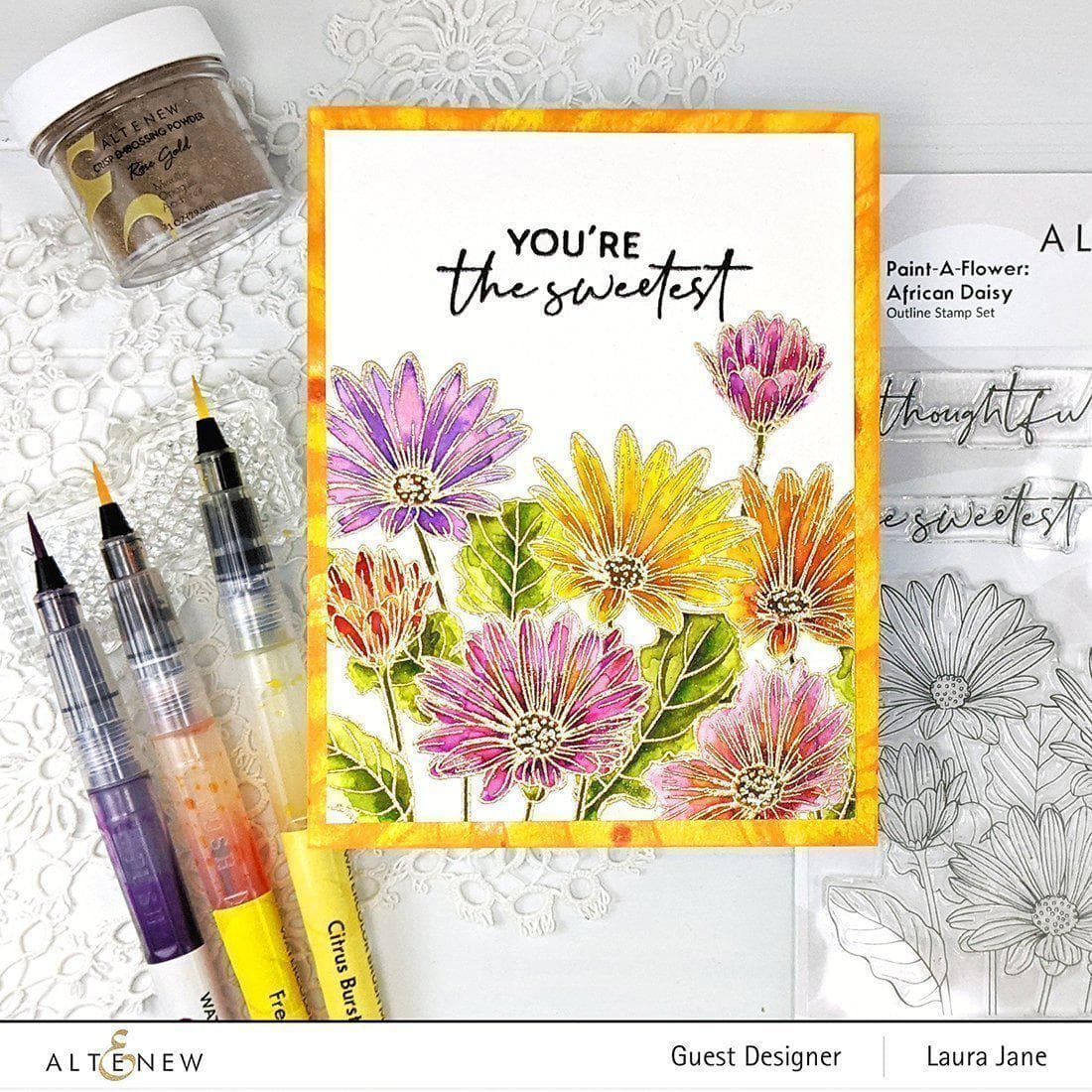 Altenew Stamp & Watercolor Bundle Paint-A-Flower: African Daisy & Artists' Watercolor 24 Pan Set Bundle