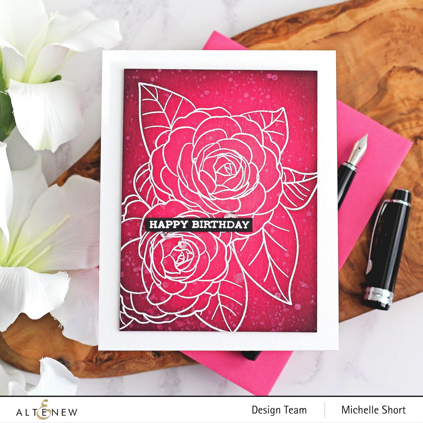 Altenew Stamp & Watercolor Bundle Paint-A-Flower: Camellia Waterhouse & Hawaiian Shores Brush & Fine Tip Pens Bundle